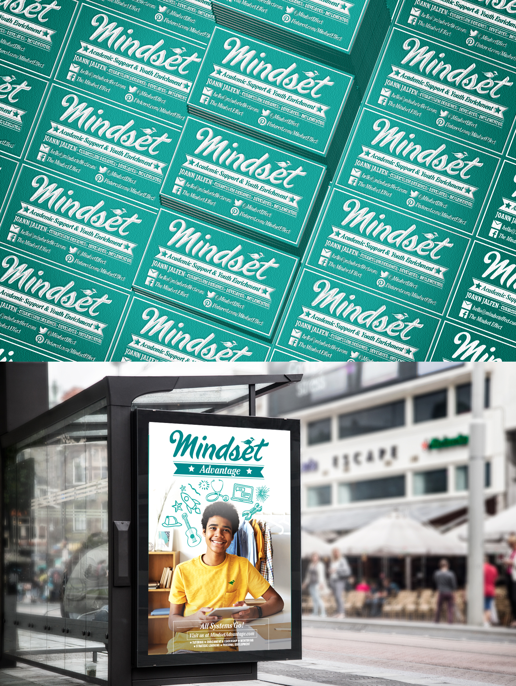 business-card-and-transit-shelter-ad